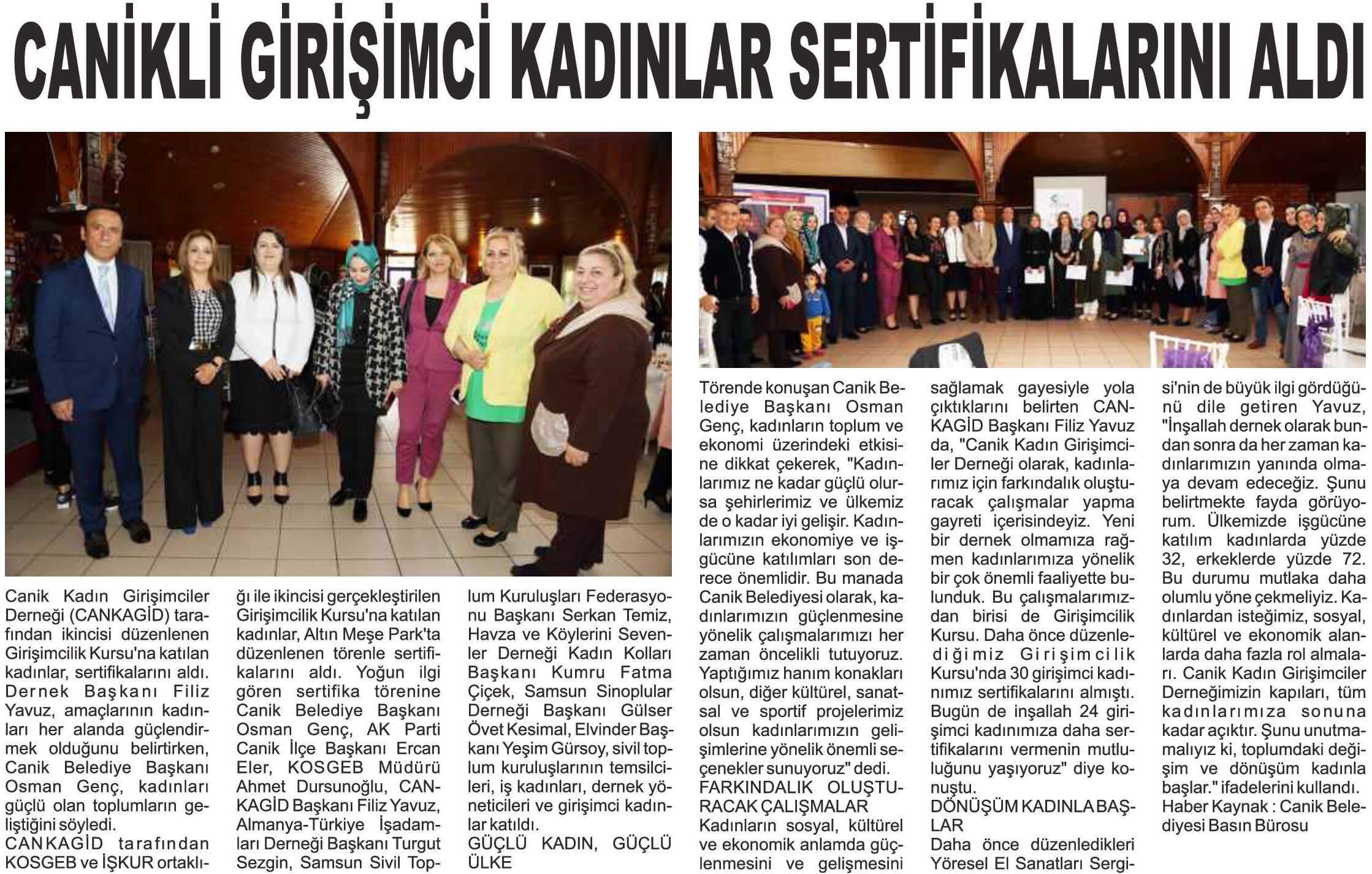 CANKAGİD Girişimci Kadınlar Sertifika Töreni haberler